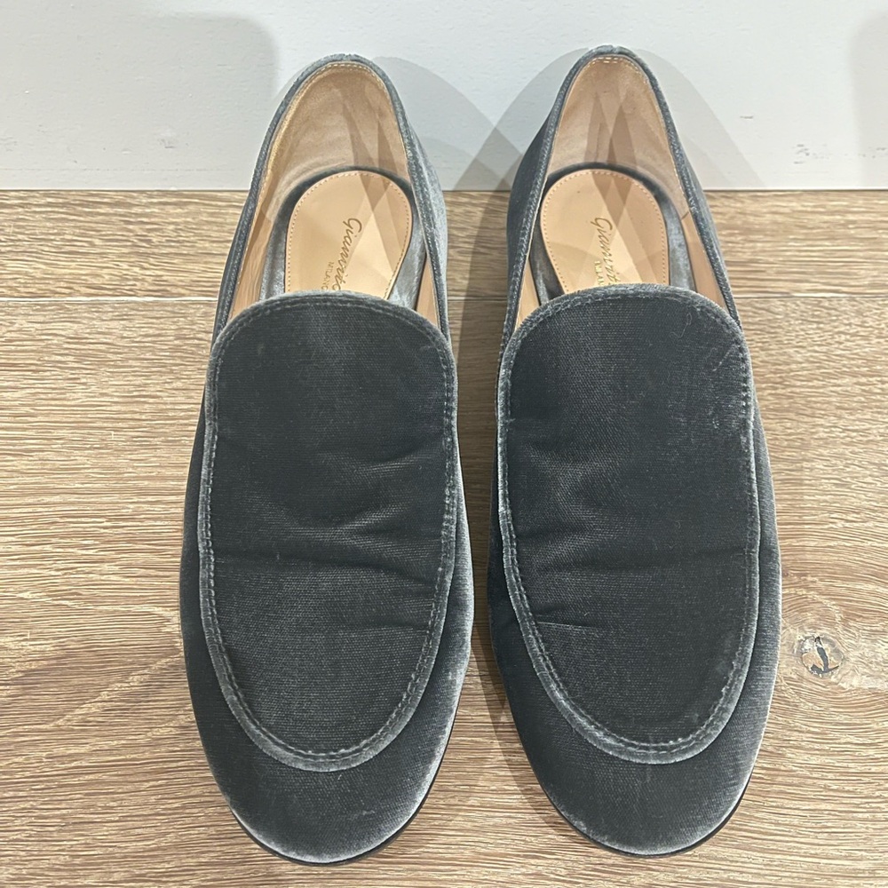 GIANVITO ROSSI Velvet Slip-On Loafers in Charcoal Gray - Designer
